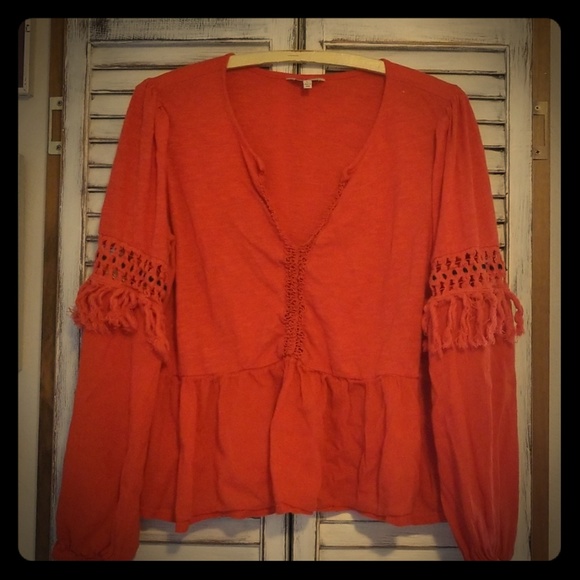 Lucky Brand Red Fringe top - Picture 1 of 4